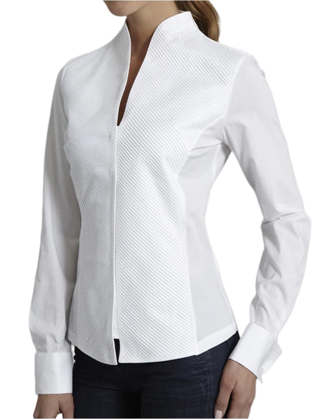 White Women's Textured Split-Neck Blouse
